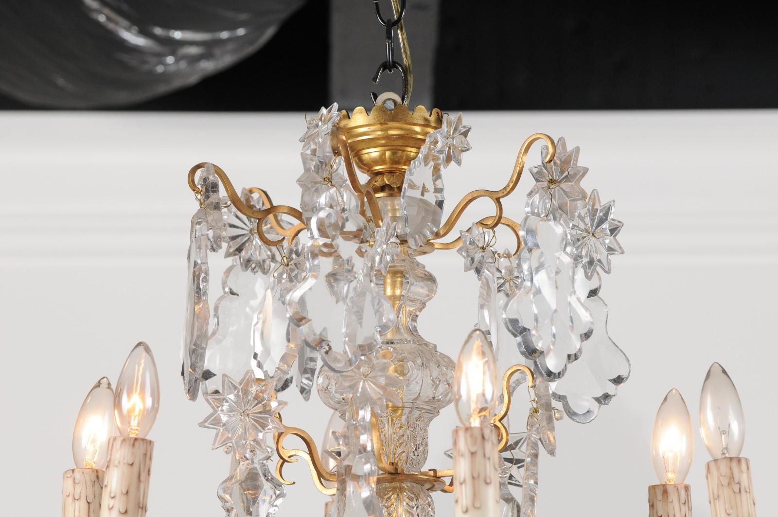 1850s Napoleon III Six-Light Crystal and Brass Chandelier with Pendeloques In Good Condition For Sale In Atlanta, GA