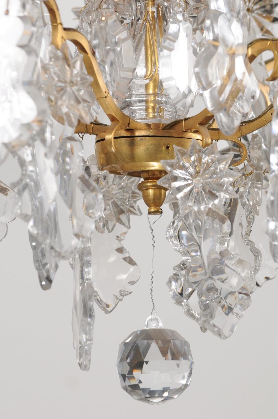 1850s Napoleon III Six-Light Crystal and Brass Chandelier with Pendeloques For Sale 1