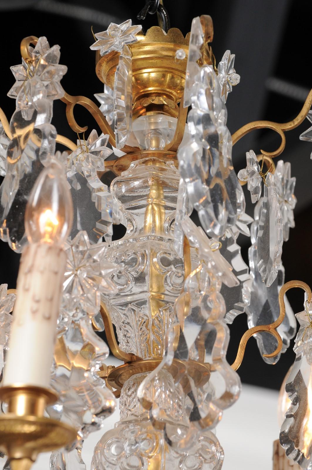 1850s Napoleon III Six-Light Crystal and Brass Chandelier with Pendeloques For Sale 3