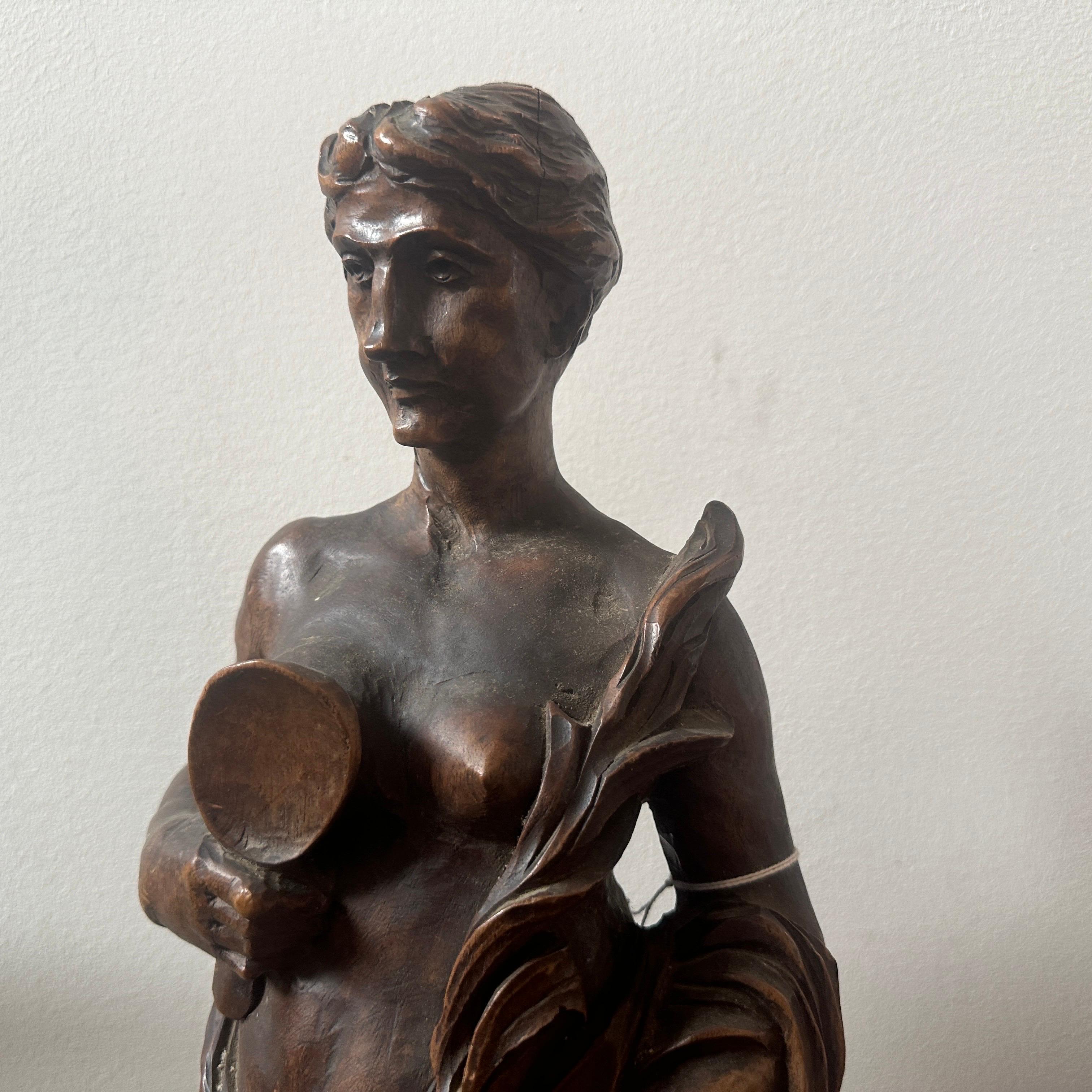 1850s Neoclassical Hand-Carved Walnut Italian Sculpture of a Roman Bather For Sale 10