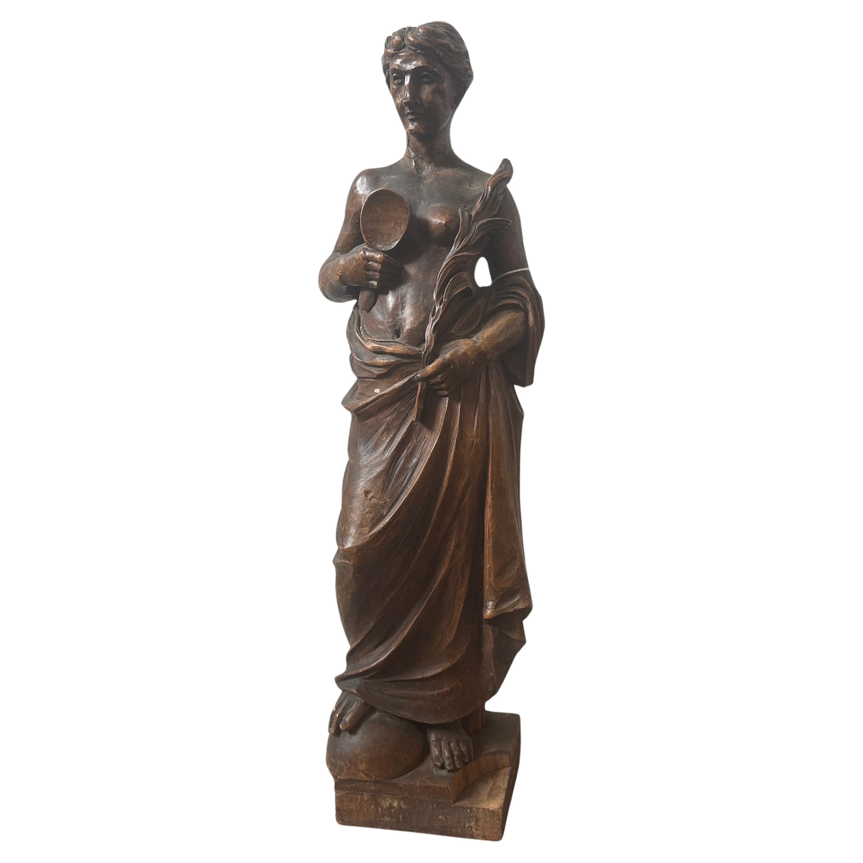 19th Century 1850s Neoclassical Hand-Carved Walnut Italian Sculpture of a Roman Bather For Sale