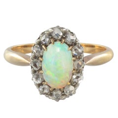 Antique 1850s Australian Opal Diamond Rose Gold Cluster Ring