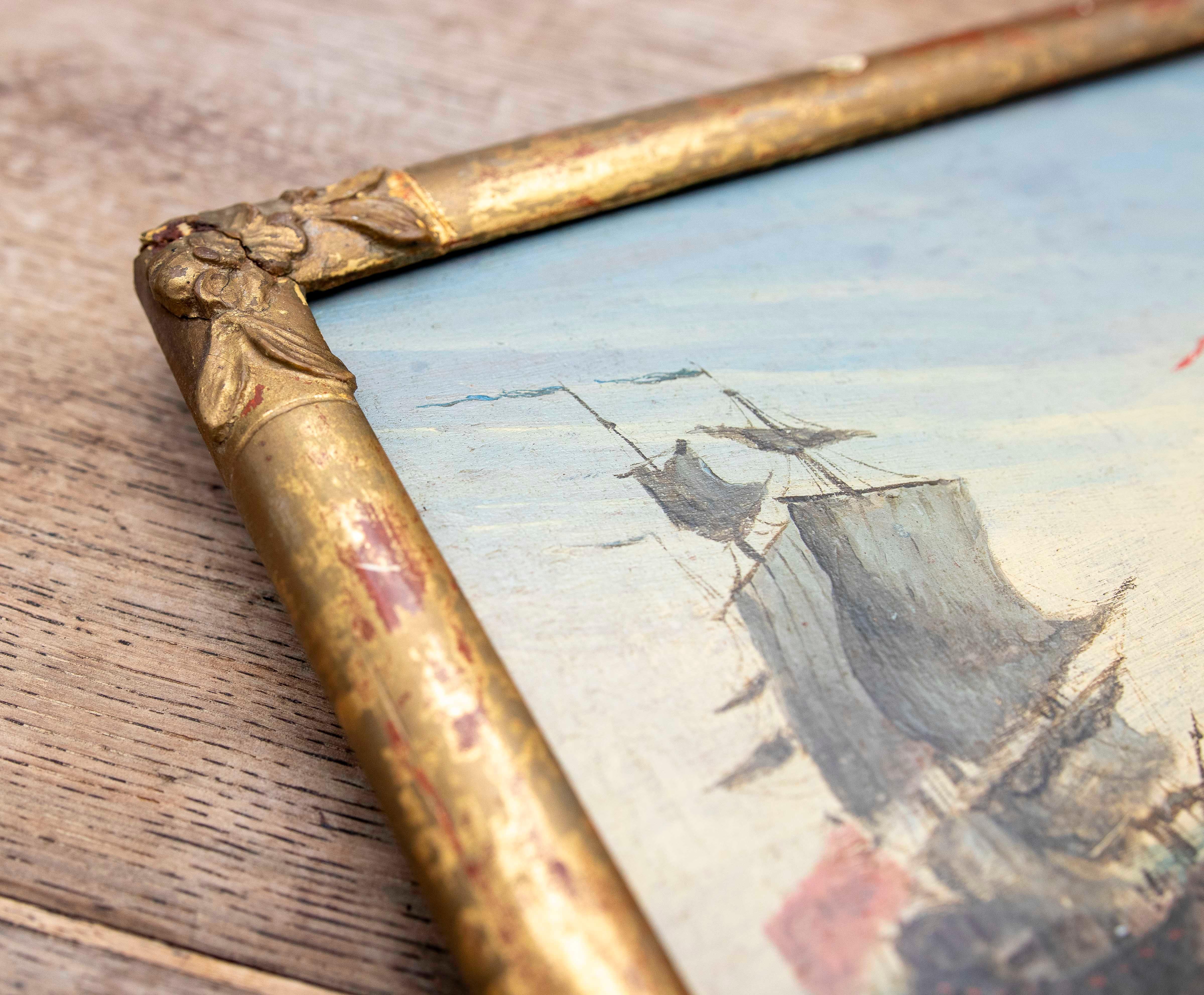 Década de 1850 Pintado sobre tabla Batalla naval , Firmado y enmarcado. Inglaterra. en venta 13