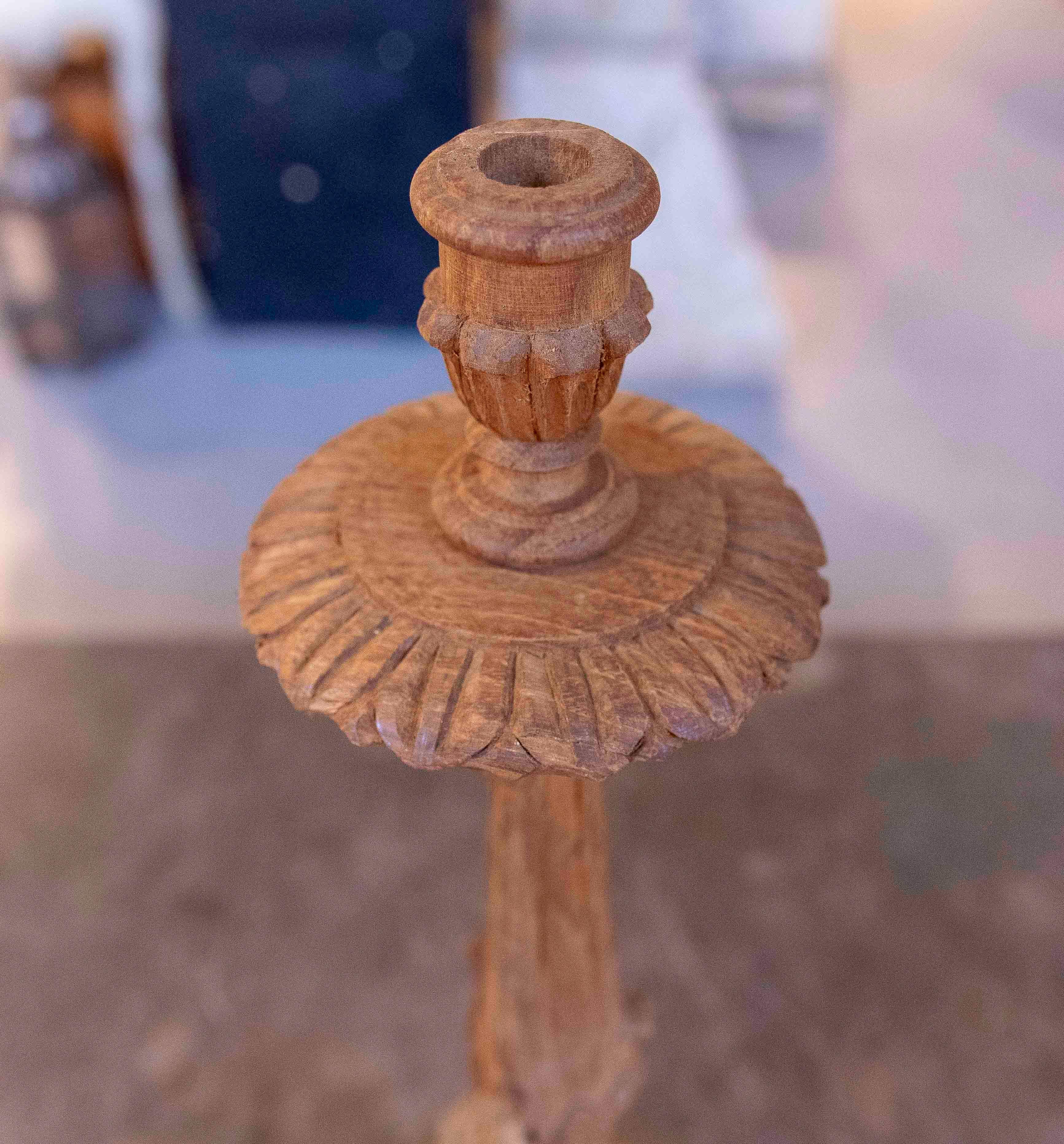 19th Century 1850s Pair of Baroque Candlesticks in Carved Wood with Tripod Base For Sale