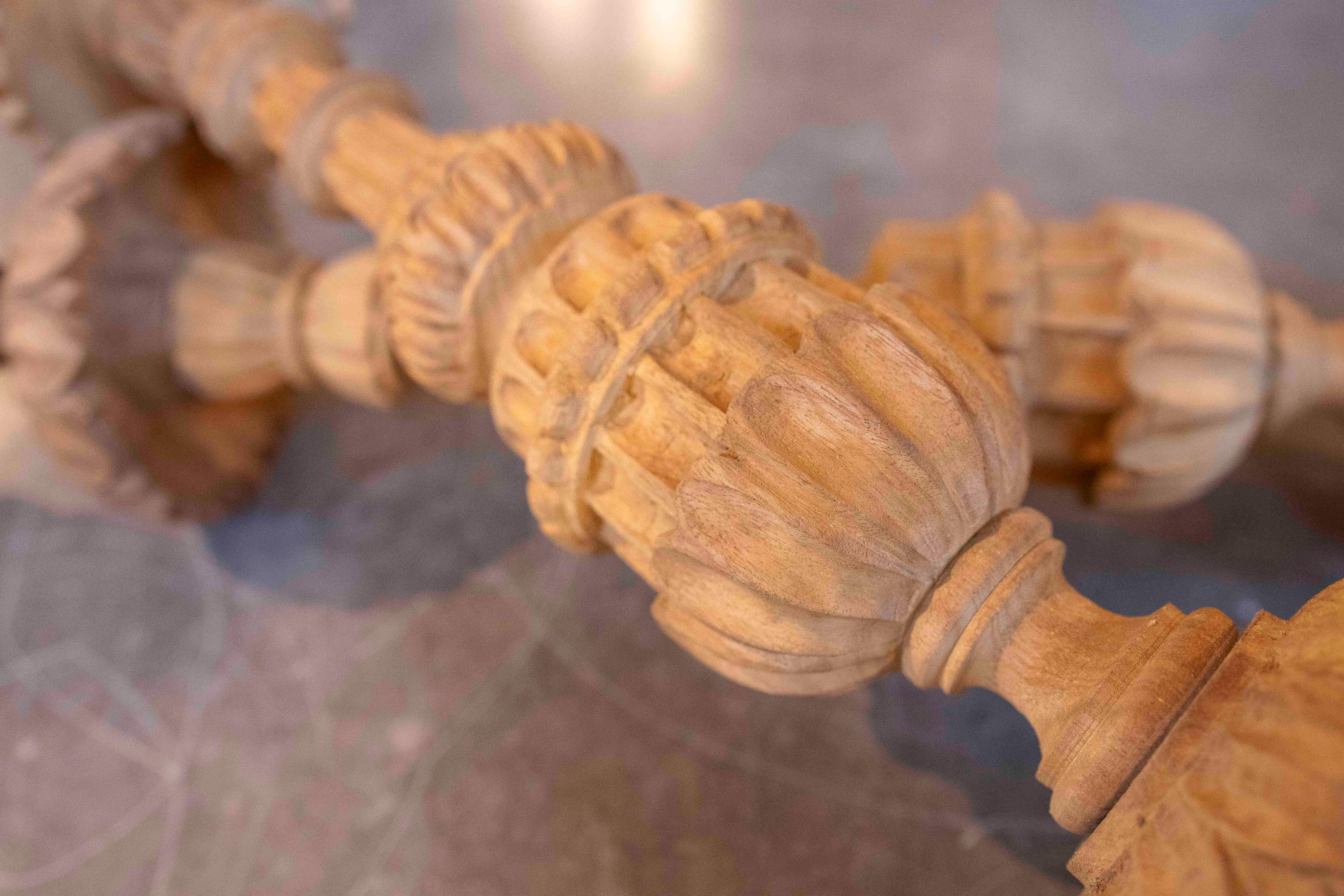 1850s Pair of Carved Wooden Candlesticks with Fluted Bases For Sale 9