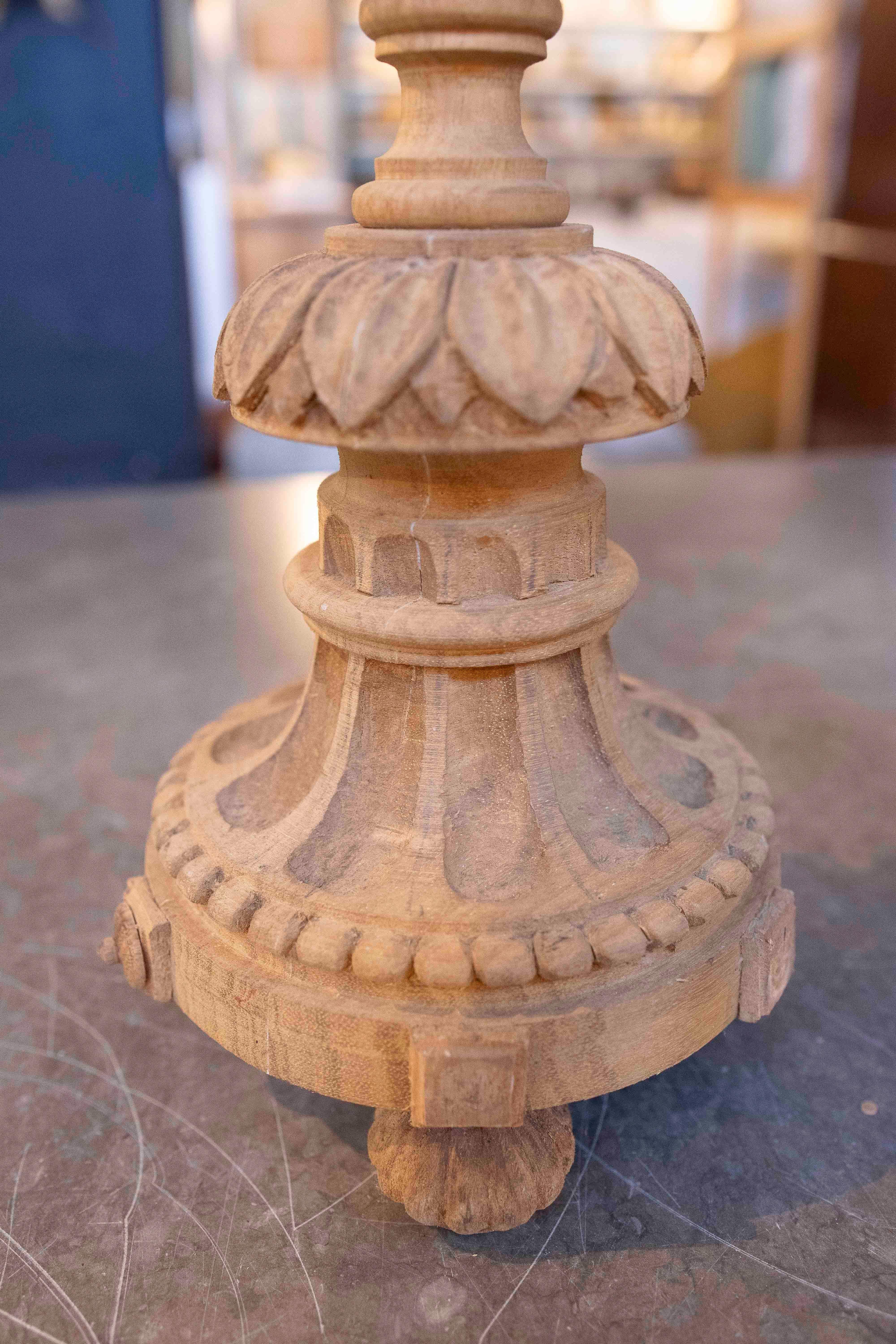 19th Century 1850s Pair of Carved Wooden Candlesticks with Fluted Bases For Sale