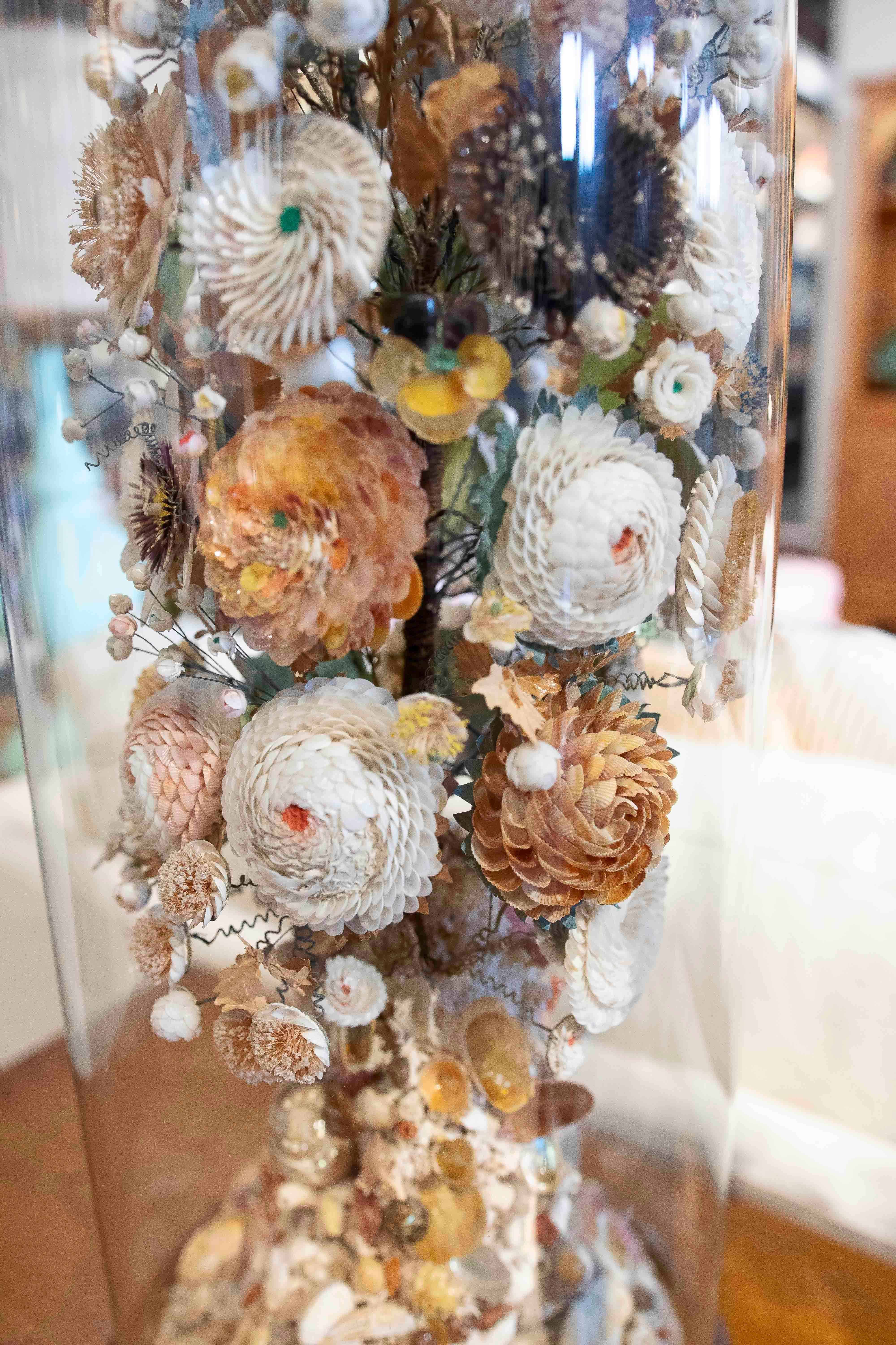 Paire de dioramas de coquillages floraux dans un dôme en verre, datant des années 1850 en vente 5