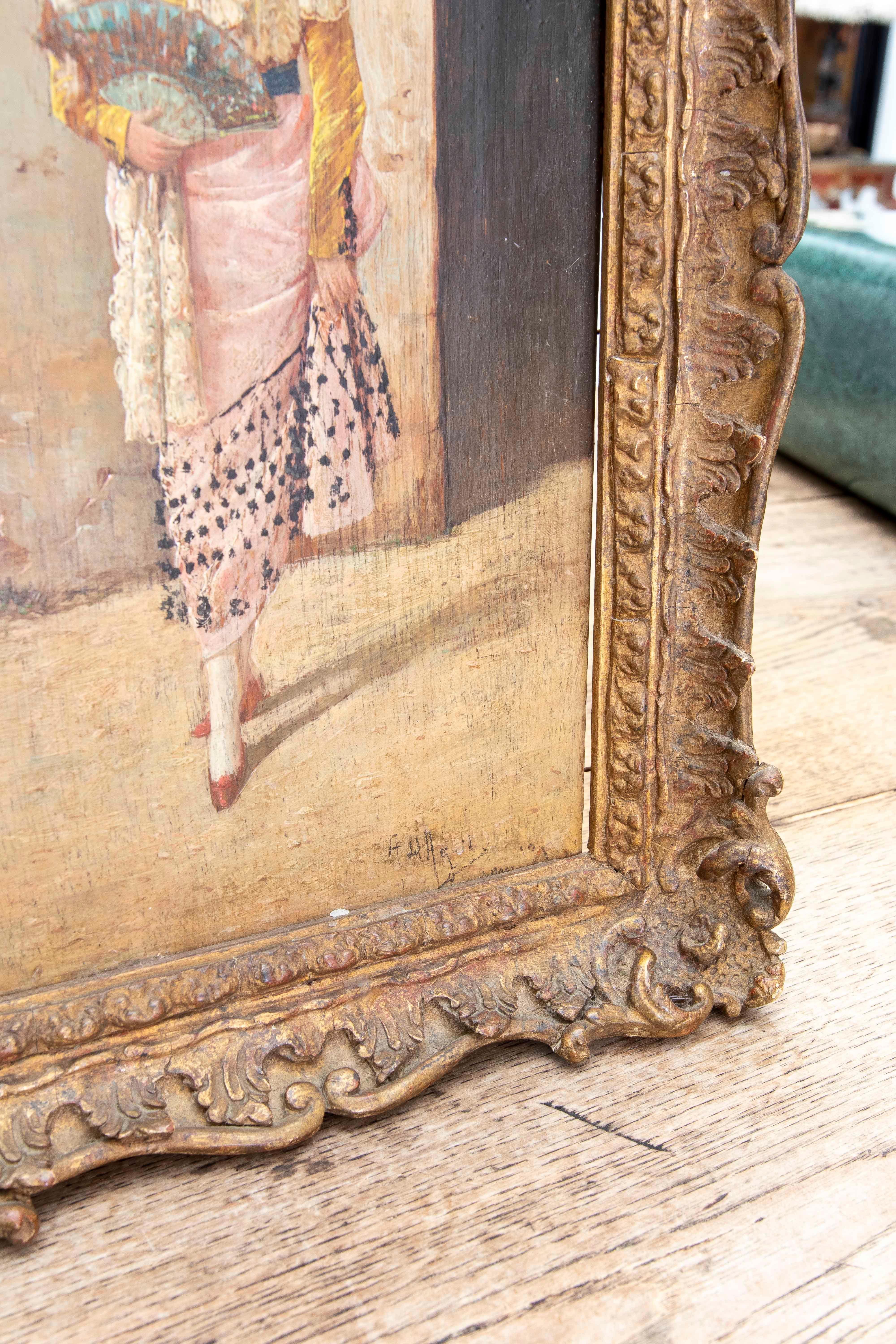 1850s Pair of Framed Andalusian Wood Paintings of a Bullfighter and a Woman For Sale 12