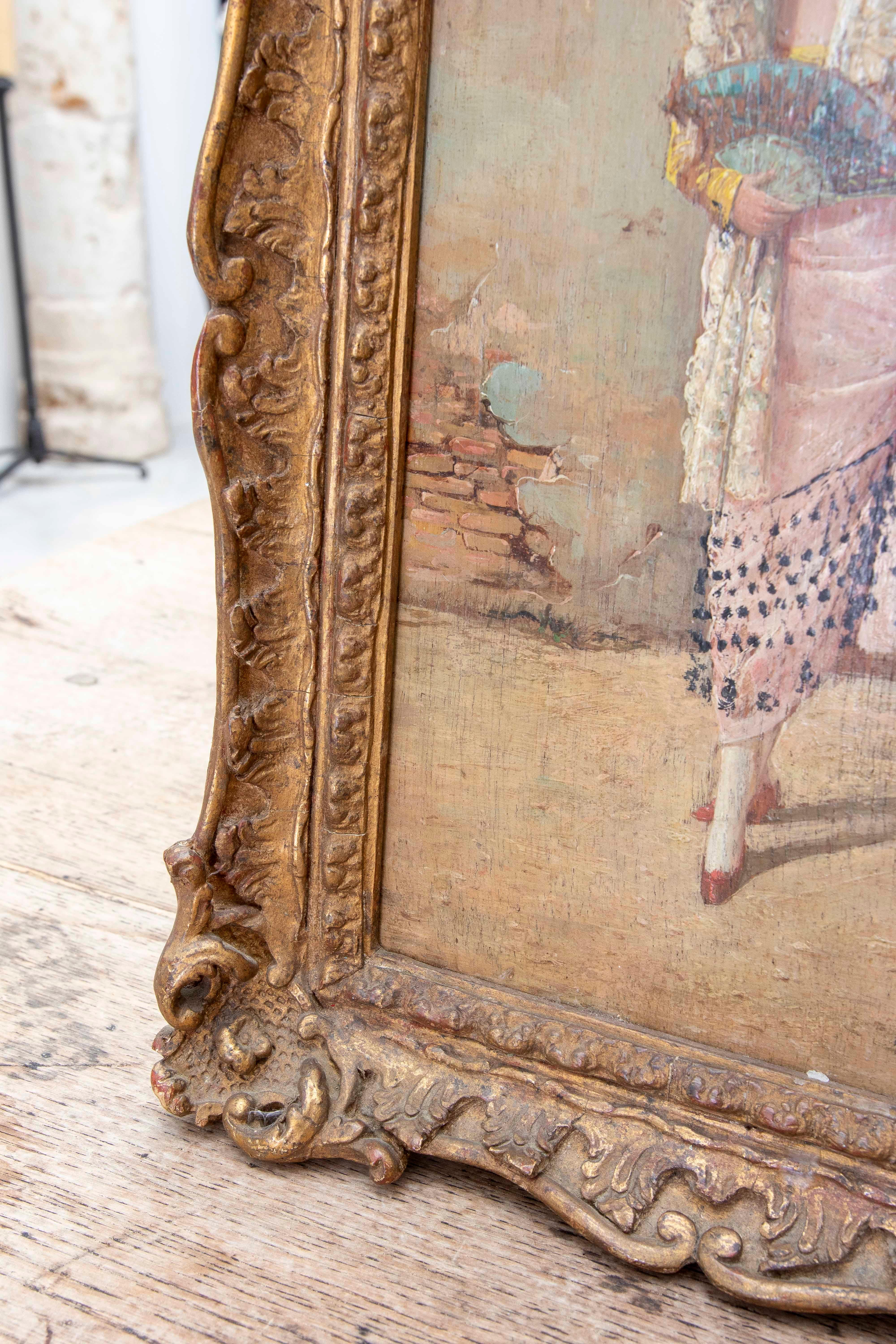 1850s Pair of Framed Andalusian Wood Paintings of a Bullfighter and a Woman For Sale 13