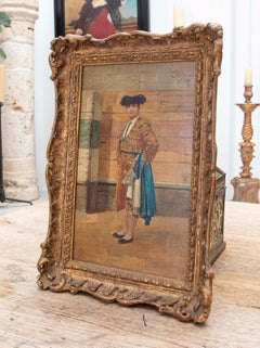 1850s Pair of Framed Andalusian Wood Paintings of a Bullfighter and a Woman