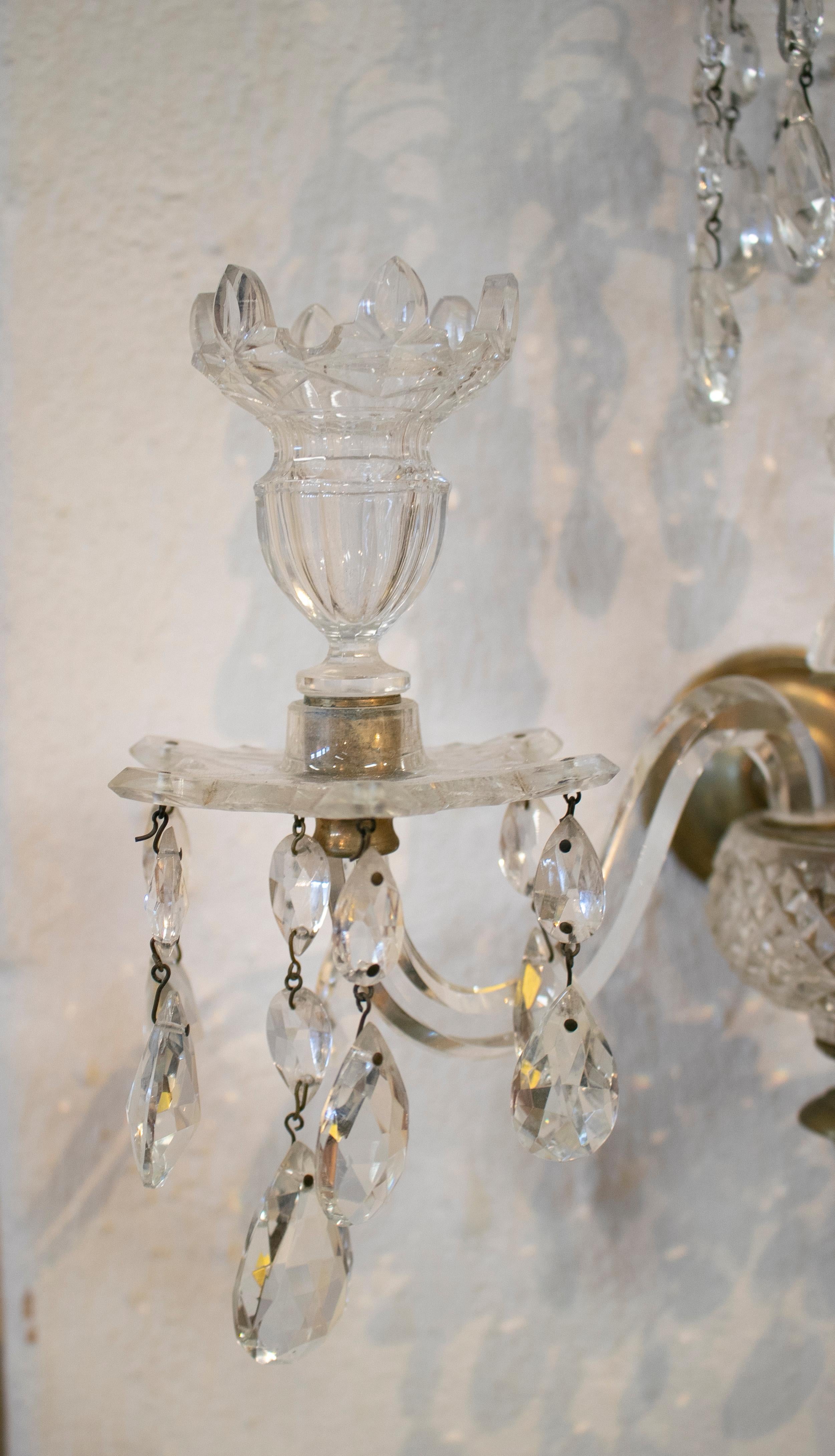 19th Century 1850s Pair of French Baccarat Two-Arm Wall Lamps