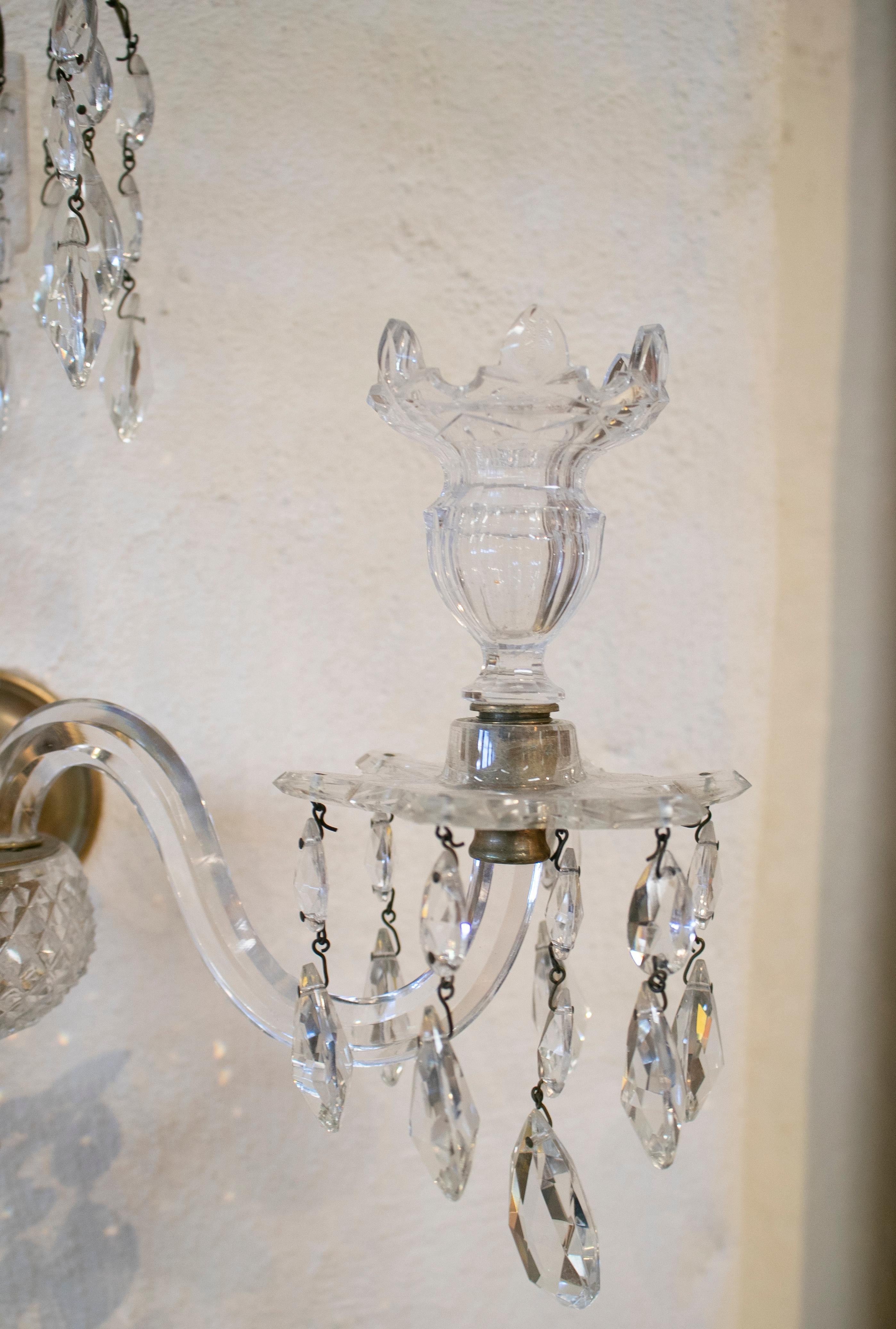Glass 1850s Pair of French Baccarat Two-Arm Wall Lamps