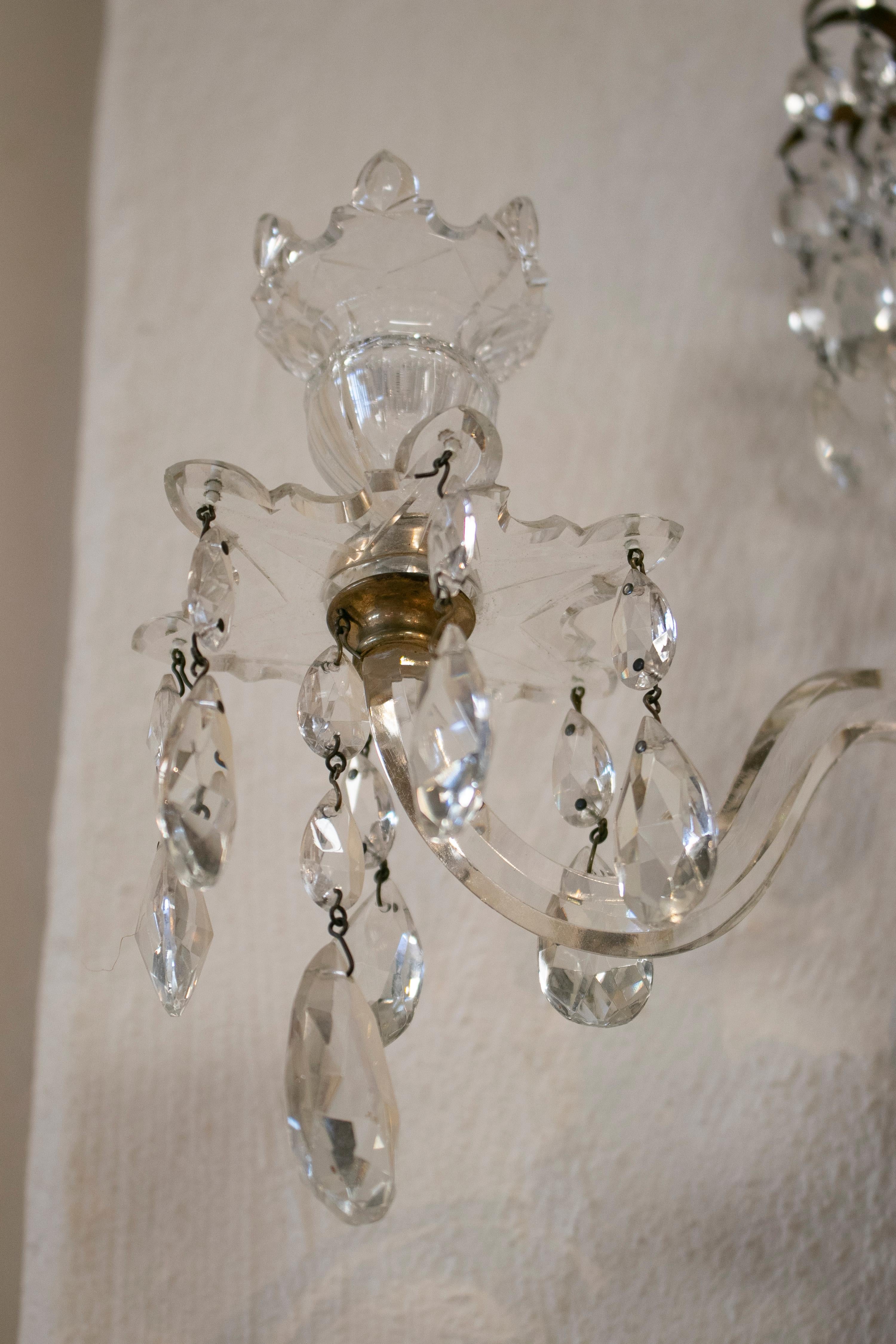 1850s Pair of French Baccarat Two-Arm Wall Lamps 3