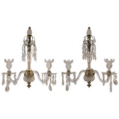 1850s Pair of French Baccarat Two-Arm Wall Lamps