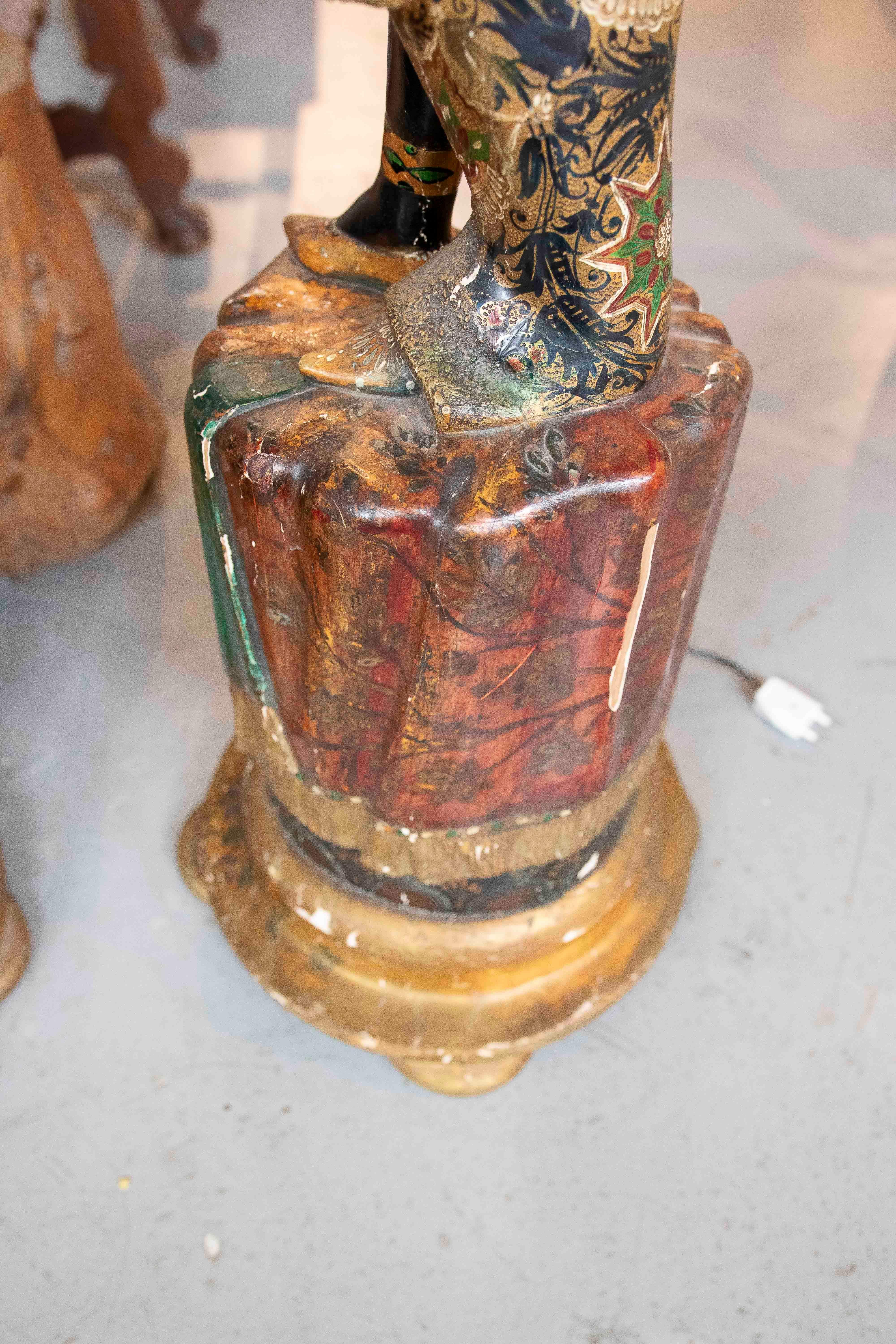 1850s Pair of Polychrome Sculptures Converted Into a Lamp For Sale 4