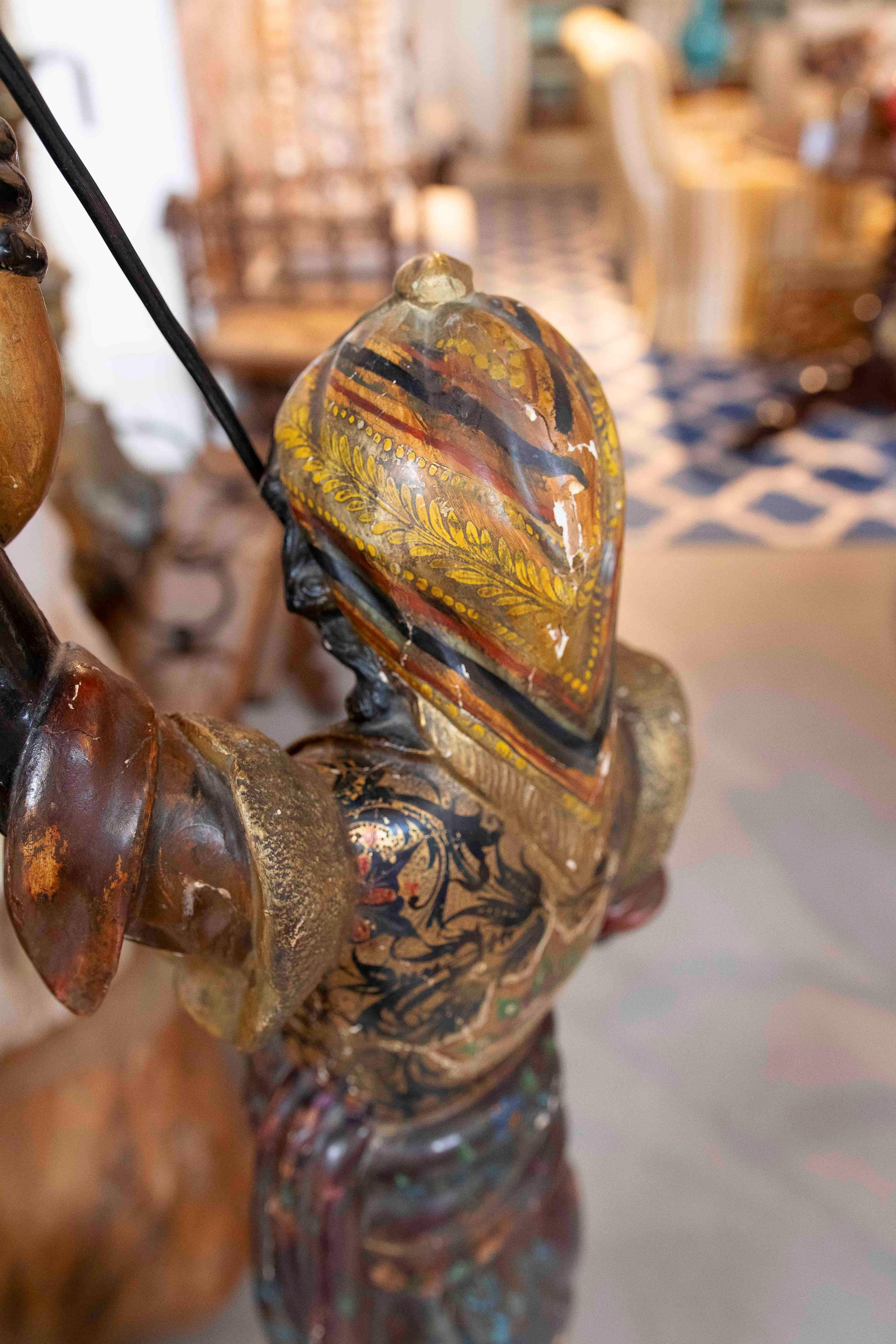 1850s Pair of Polychrome Sculptures Converted Into a Lamp For Sale 6