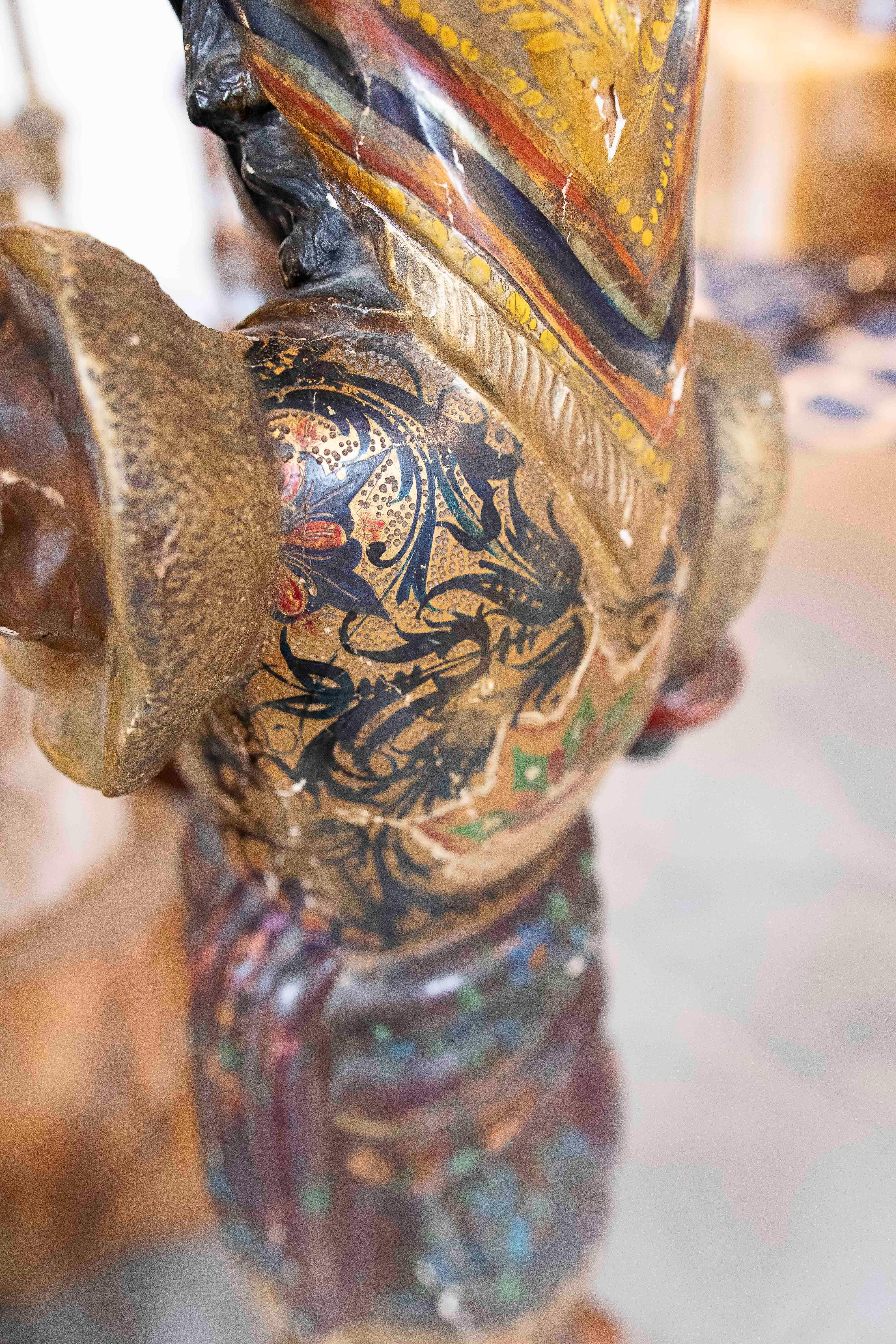 1850s Pair of Polychrome Sculptures Converted Into a Lamp For Sale 7