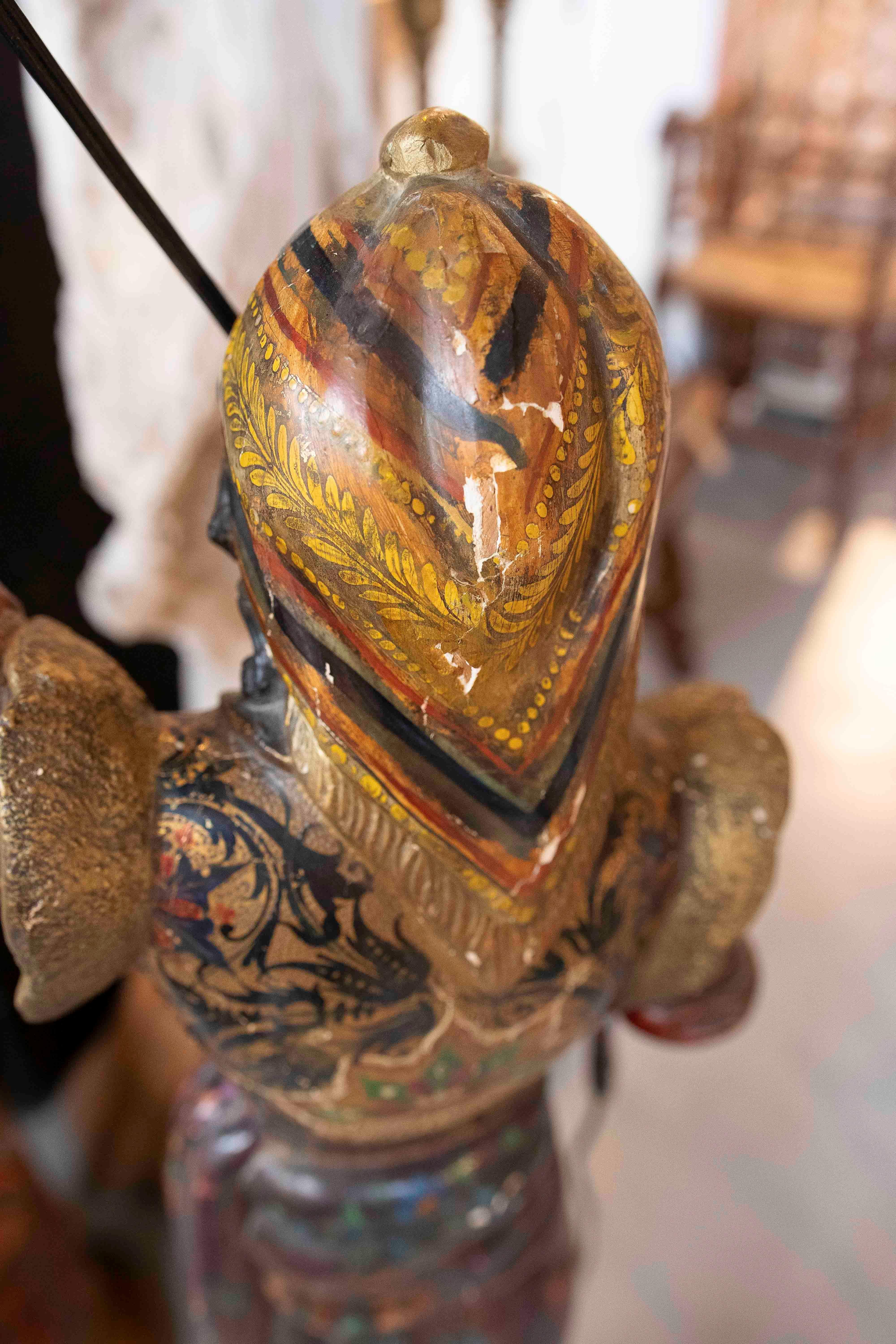 1850s Pair of Polychrome Sculptures Converted Into a Lamp For Sale 8