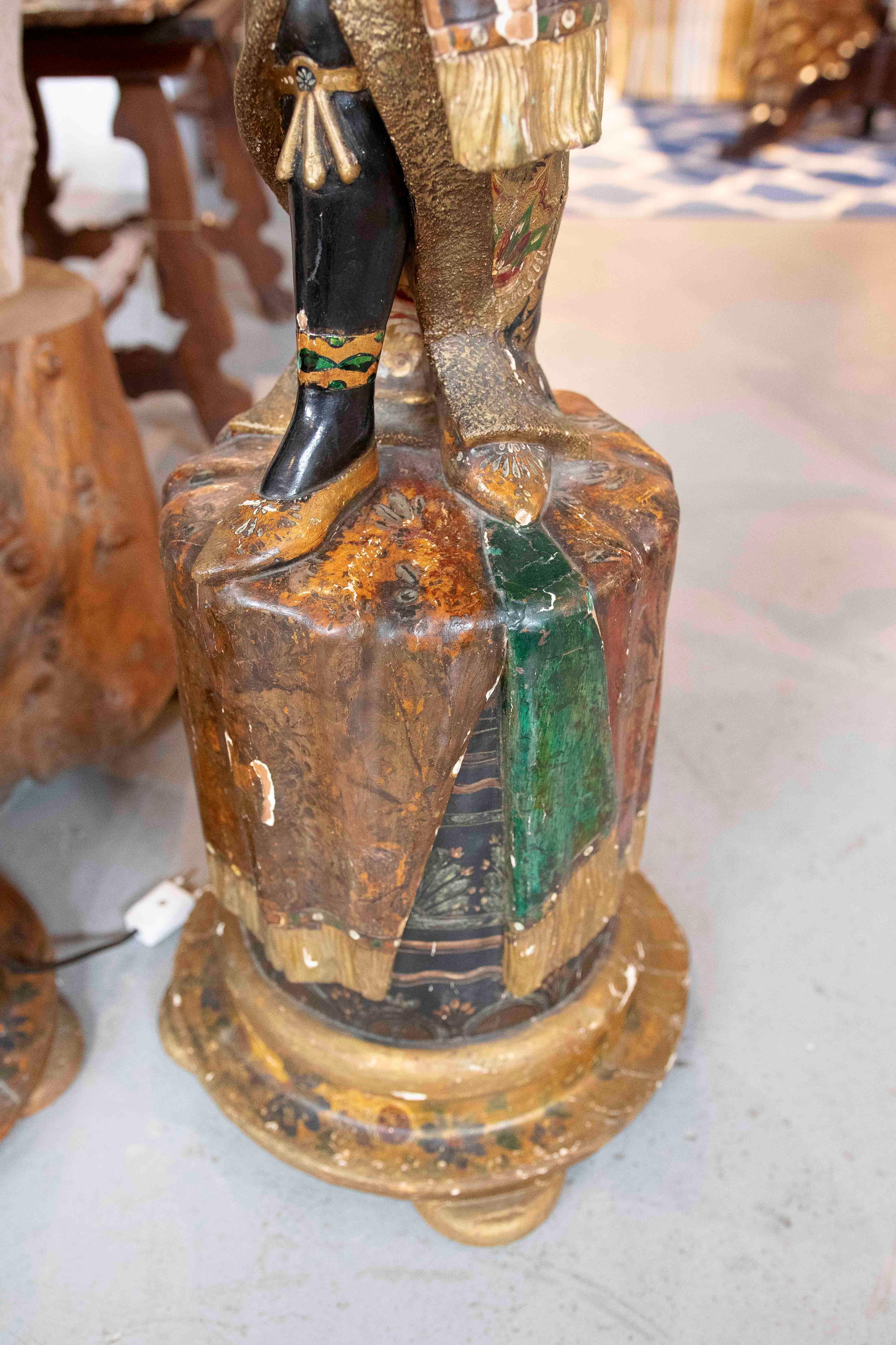 1850s Pair of Polychrome Sculptures Converted Into a Lamp For Sale 9