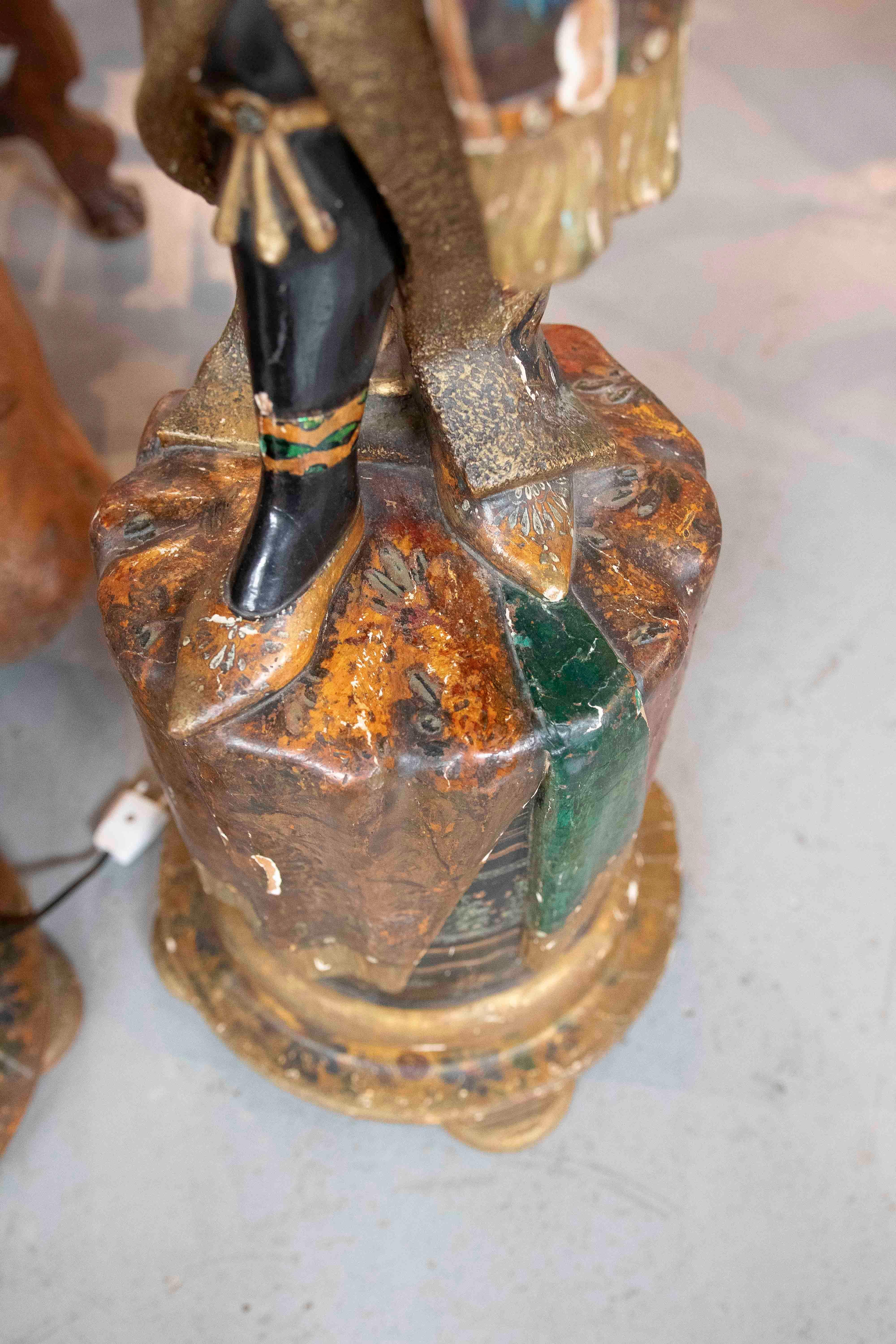 1850s Pair of Polychrome Sculptures Converted Into a Lamp For Sale 10