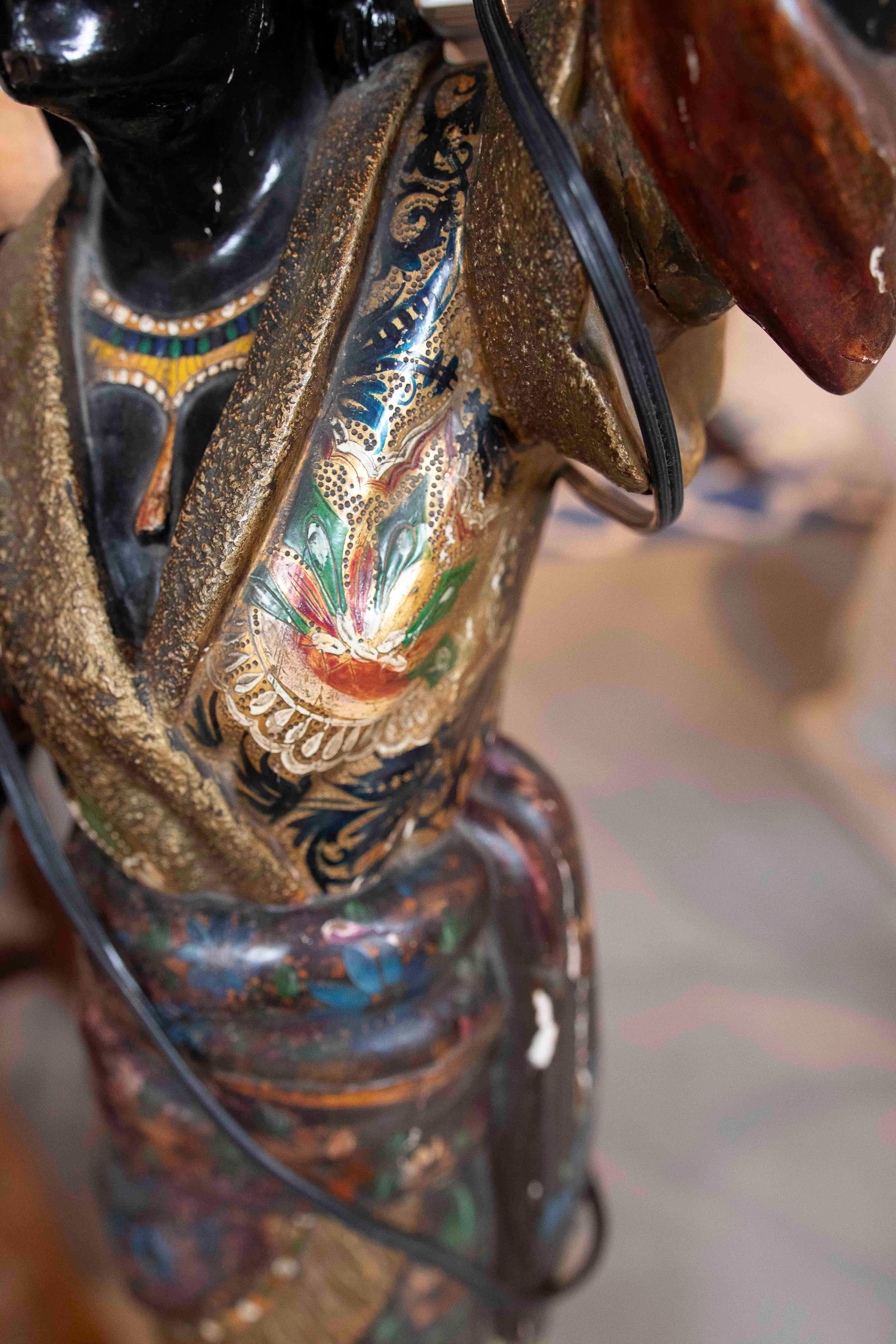 1850s Pair of Polychrome Sculptures Converted Into a Lamp For Sale 11