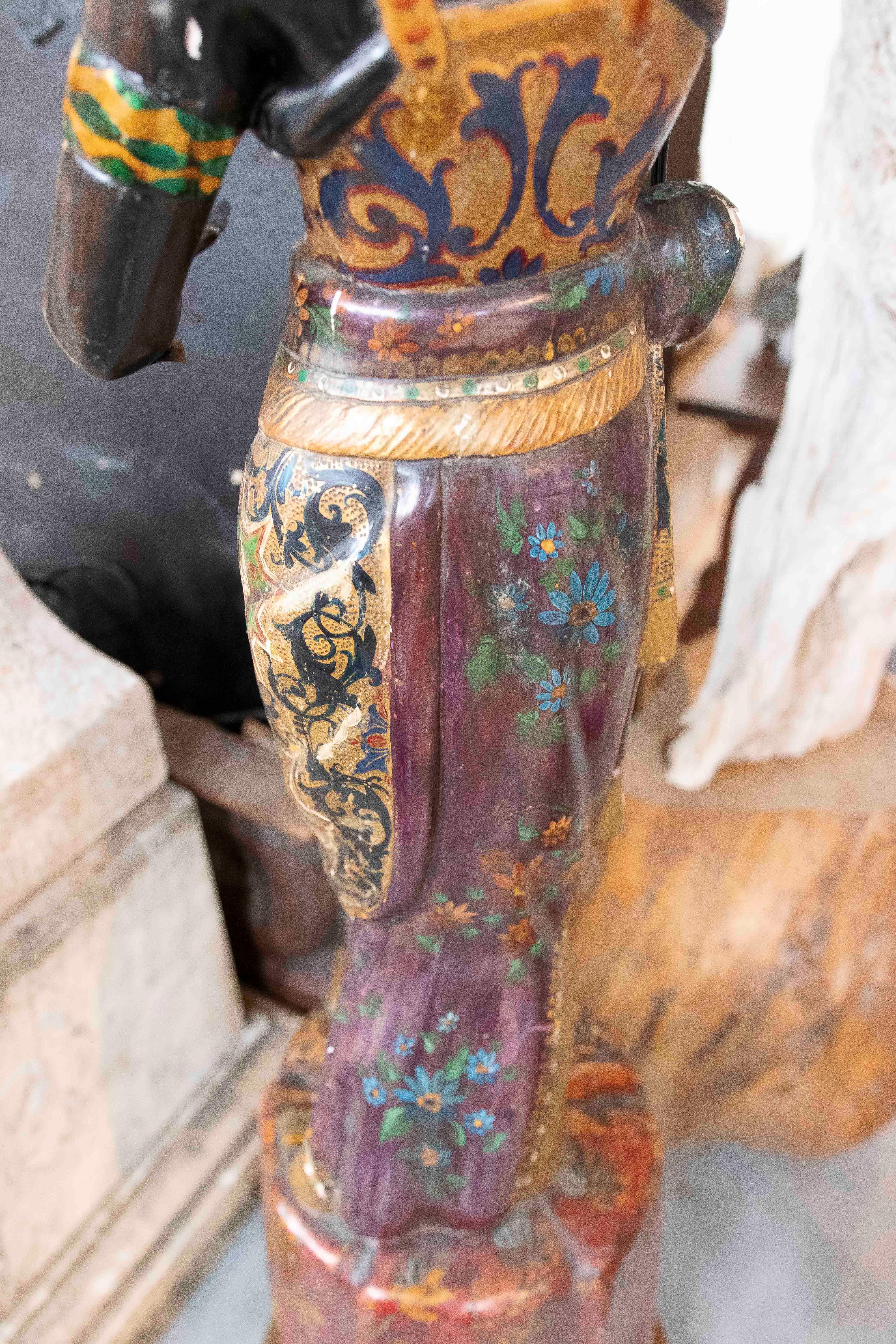 1850s Pair of Polychrome Sculptures Converted Into a Lamp For Sale 2