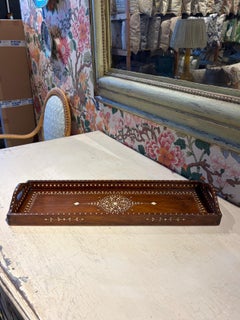 1850s Rectangular Wooden Tray with Marquetry and Decorative Inlays