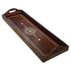 1850s Rectangular Wooden Tray with Marquetry and Decorative Inlays