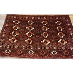 1850s Red Geometric Tribal Antique Turkmen Arabachi Chuval 2'9''x4'6'' Wool Rug