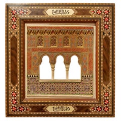 Antique 1850s Relief Stucco Model of the Alhambra with a Granada Inlaid Frame