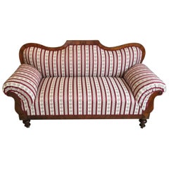 Antique 1850s Restored Biedermeier Sofa Walnut, New Fabric