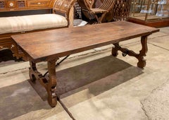 1850s Rustic Solid Wood Coffee Table with Carved Legs