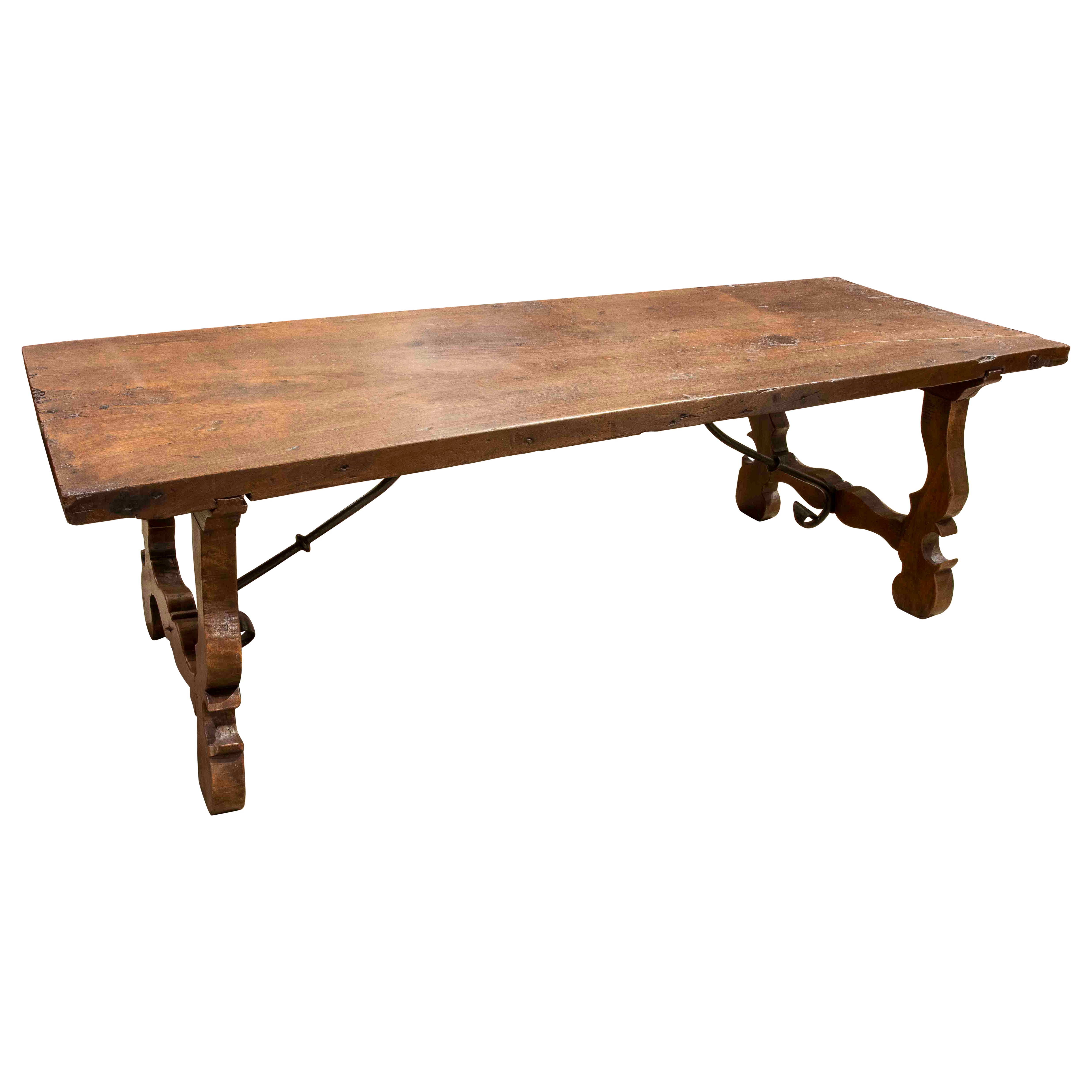 1850s Rustic Solid Wood Coffee Table with Carved Legs For Sale
