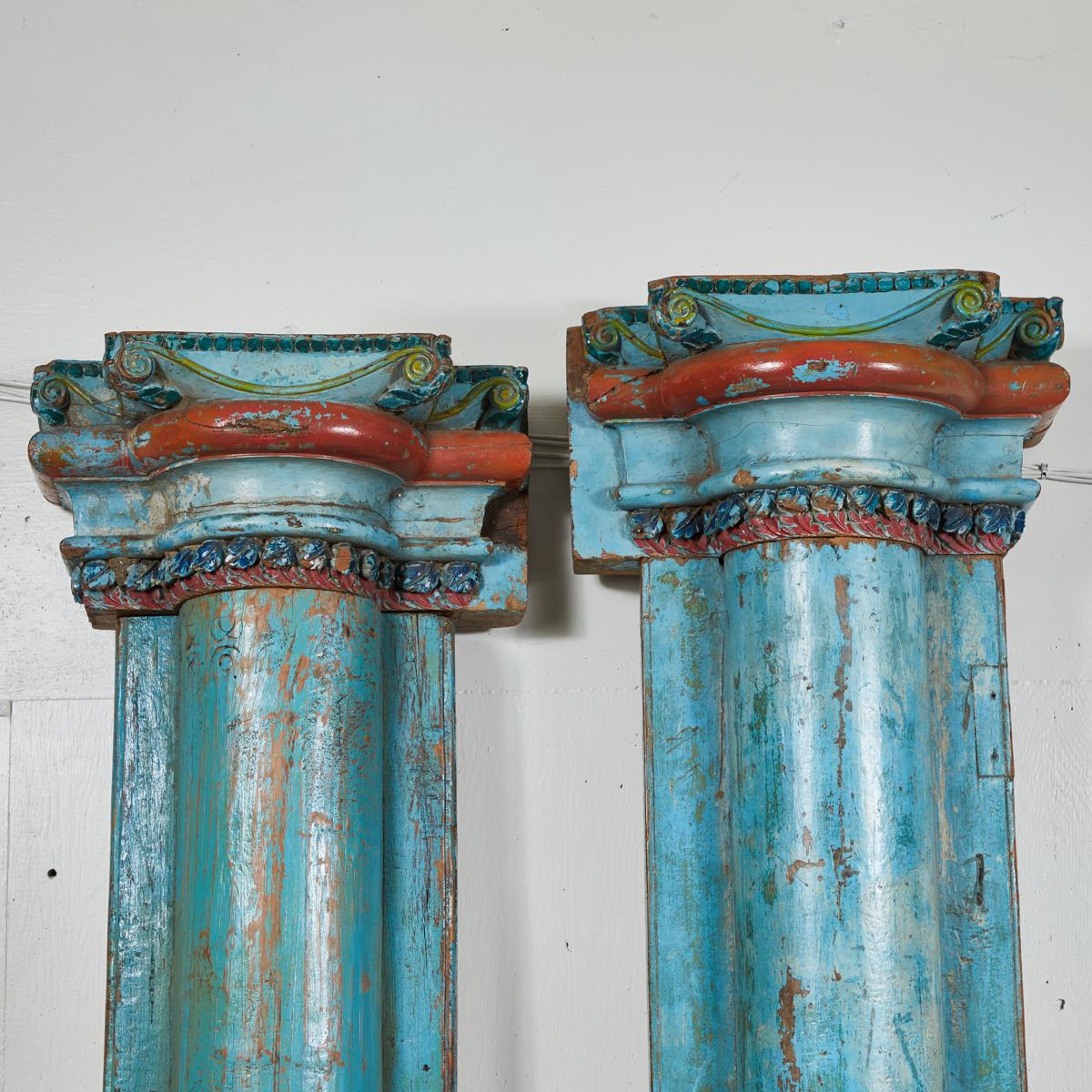 1850s Set of Four French Painted and Carved Wood Architectural Columns In Good Condition For Sale In Los Angeles, CA