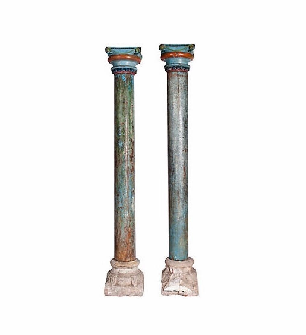 19th Century 1850s Set of Four French Painted and Carved Wood Architectural Columns