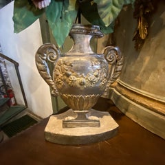 1850s Sicilian Wood and Metal Palm Holder with a Coeval Floral Composition