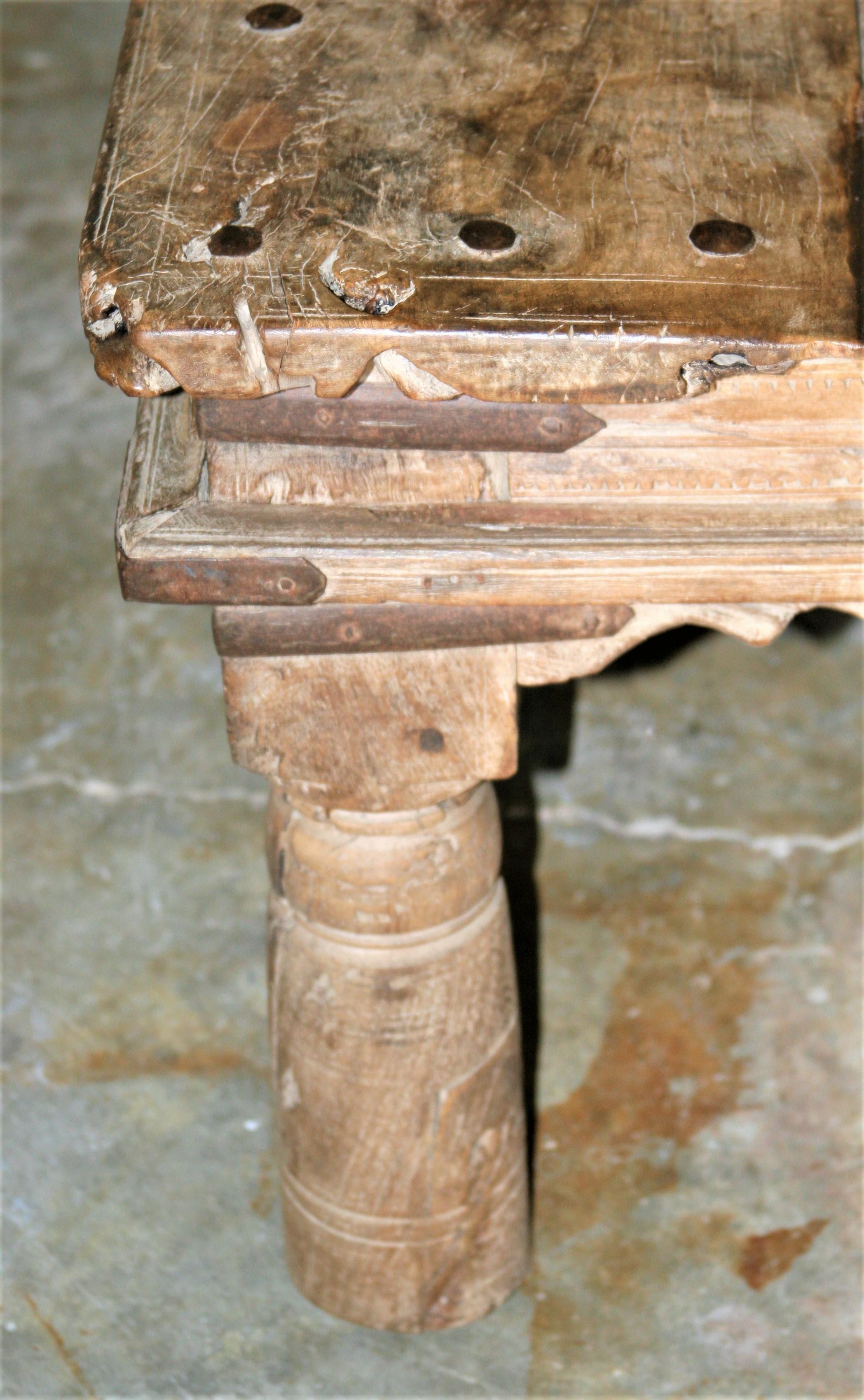 19th Century 1850s Solid Teak Wood Coffee Table with Metal Studded Top from Plantation Home