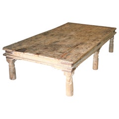 1850s Solid Teak Wood Coffee Table with Metal Studded Top from Plantation Home