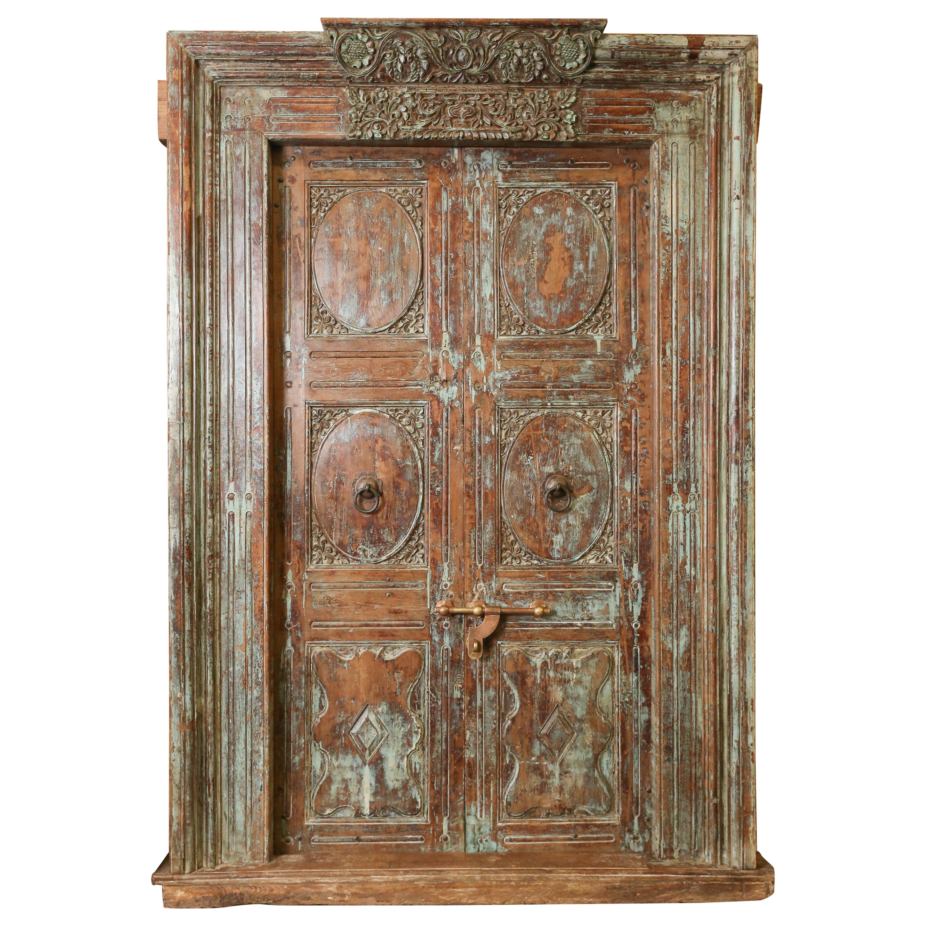 1850s Solid Teak Wood Elegant Entry Door from a Settlers Home in a Coastal Town For Sale