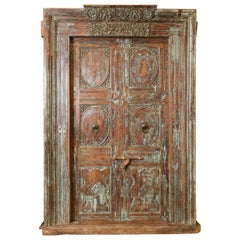 1850s Solid Teak Wood Elegant Entry Door from a Settlers Home in a Coastal Town