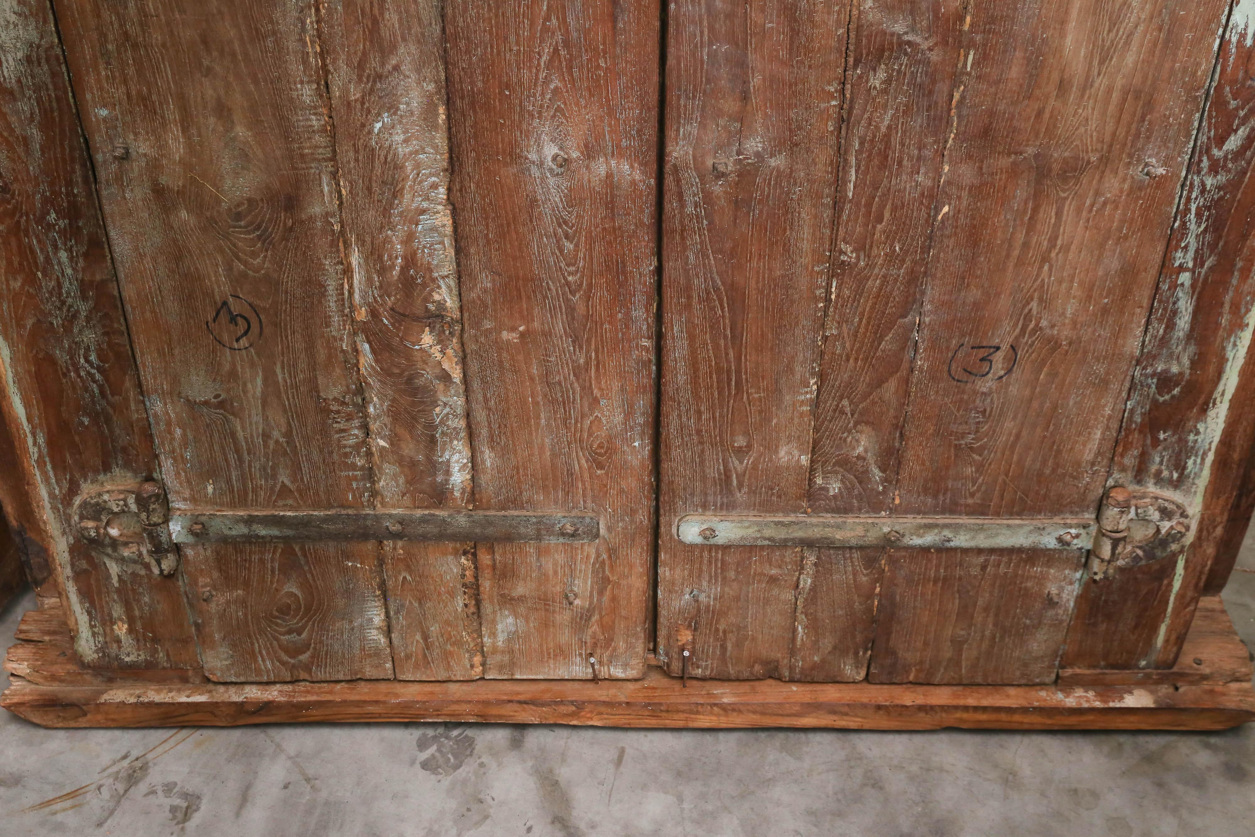 1850s Solid Teak Wood Highly Carved Entry Door from a Settler's Home in Goa In Good Condition For Sale In Houston, TX