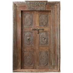 1850s Solid Teak Wood Highly Carved Entry Door from a Settler's Home in Goa