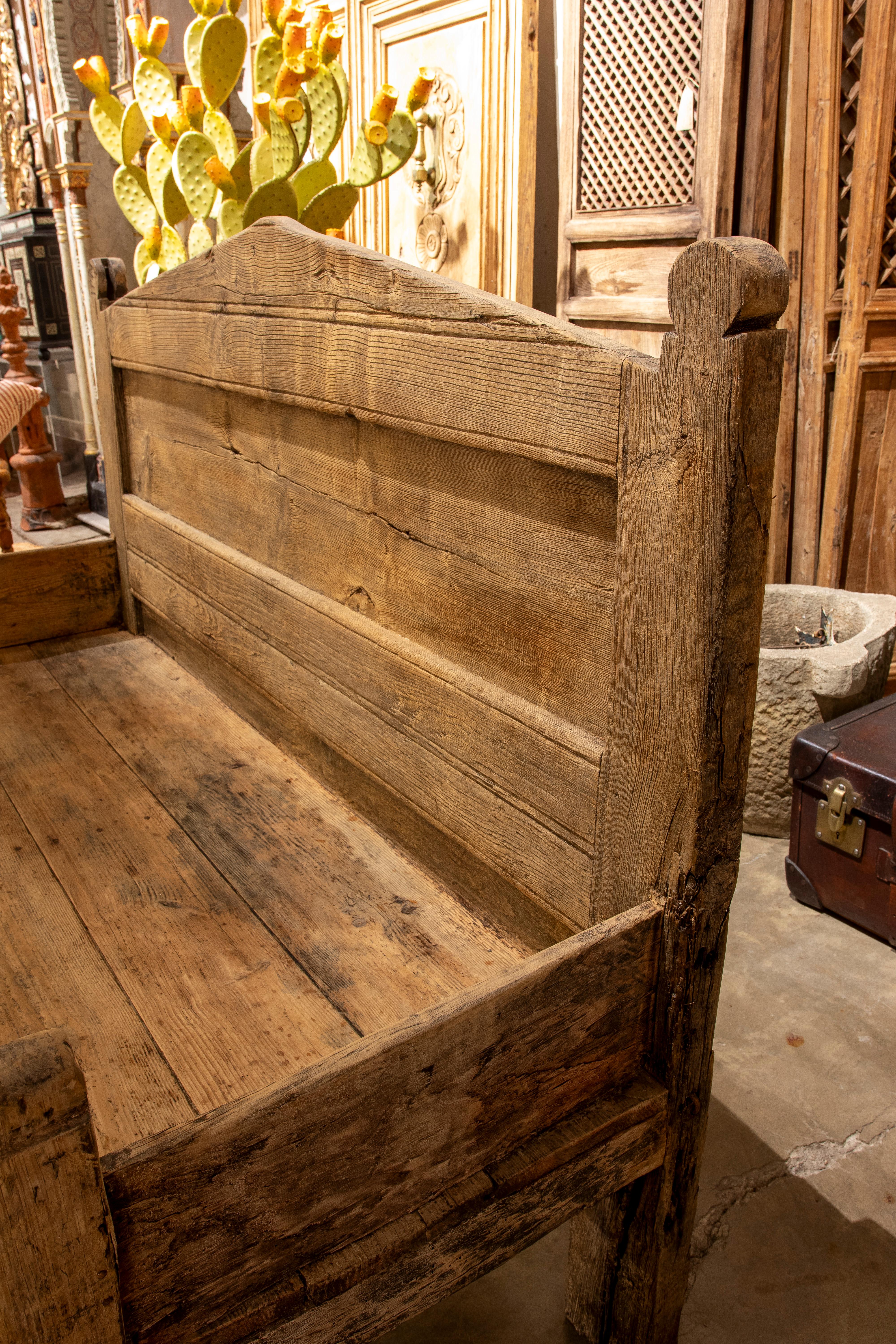 Banco rústico de madera maciza de 1850 - Estilo rústico tradicional siglo XIX en venta