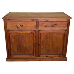 1850s Spanish Baroque Solid Pine Mobila Tuscan Two Drawers Credenza or Buffet