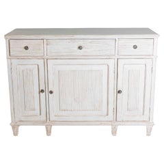 Schwedisches bemaltes Sideboard aus Dalarna von 1850 mit geschnitzten Schilfrohrmotiven