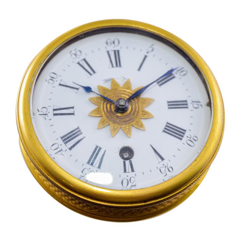 1850's Swiss Travel Clock with Breguet Engine Turned Case and Original Case For Sale 3