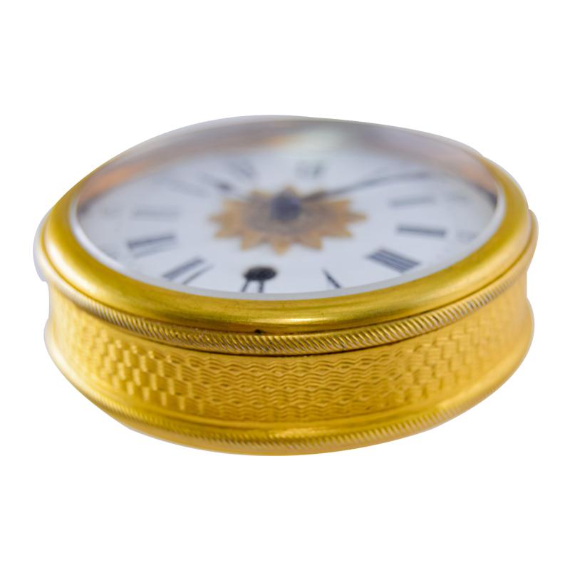 1850's Swiss Travel Clock with Breguet Engine Turned Case and Original Case For Sale 5