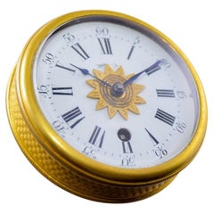 Antique 1850's Swiss Travel Clock with Breguet Engine Turned Case Original Leather Case