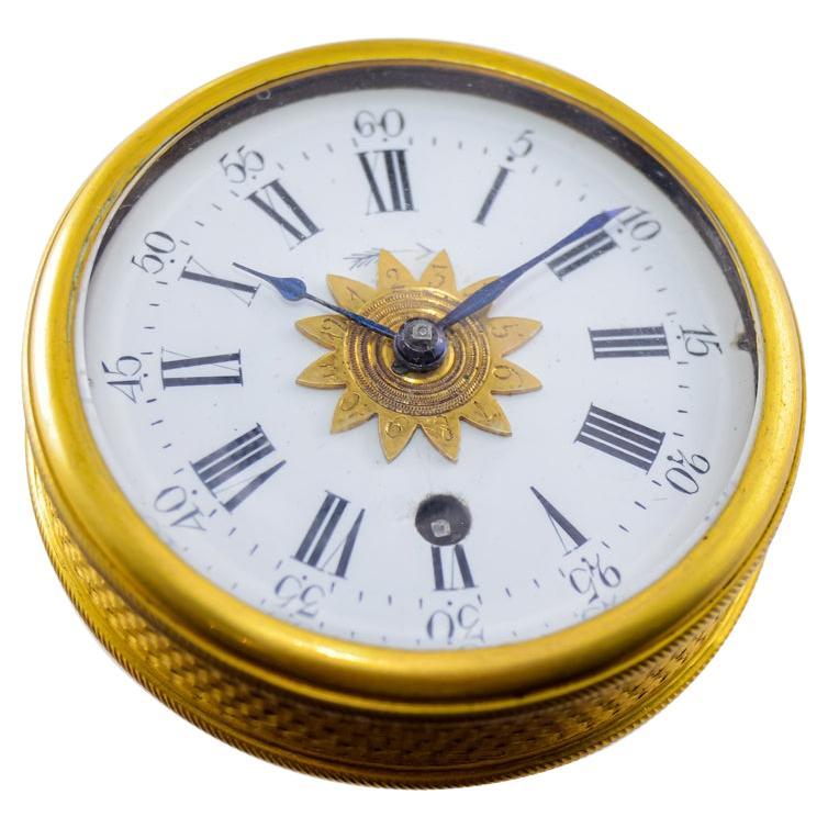 Horloge de voyage suisse des années 1850 avec boîtier tourné à moteur Breguet et boîtier d'origine