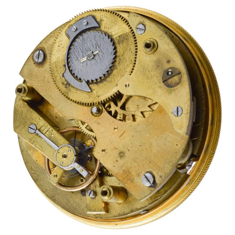 1850's Swiss Travel Clock with Breguet Engine Turned Case Original Leather Case For Sale 5